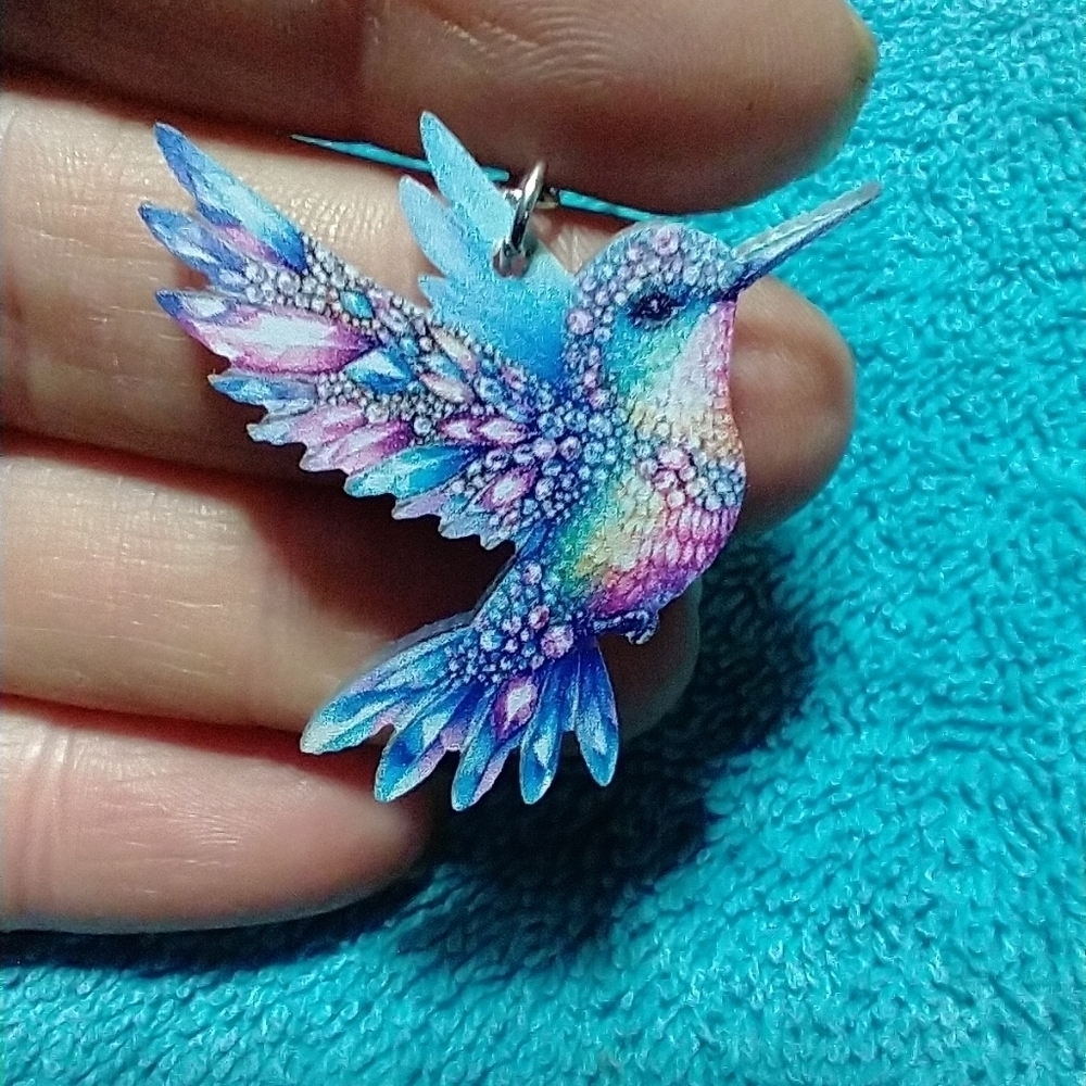 Cute colorful hummingbird wire dangle earrings pink purple yellow